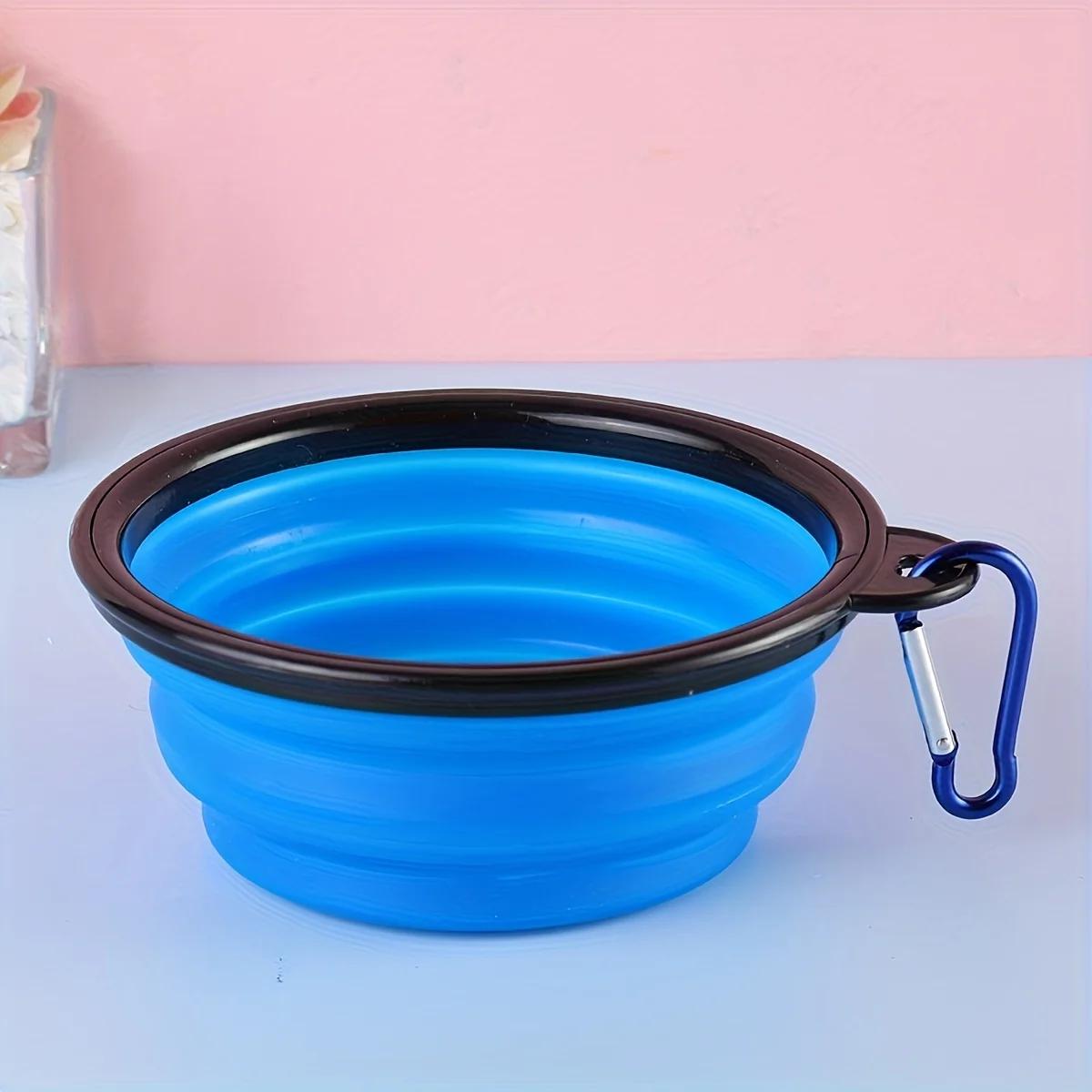 

650ML Folding Black Frame Bowl with Keychain Pet Bowl Portable Travel Bowl Convenient Cat Bowl Not Easy to Deform Folding Bowl синий