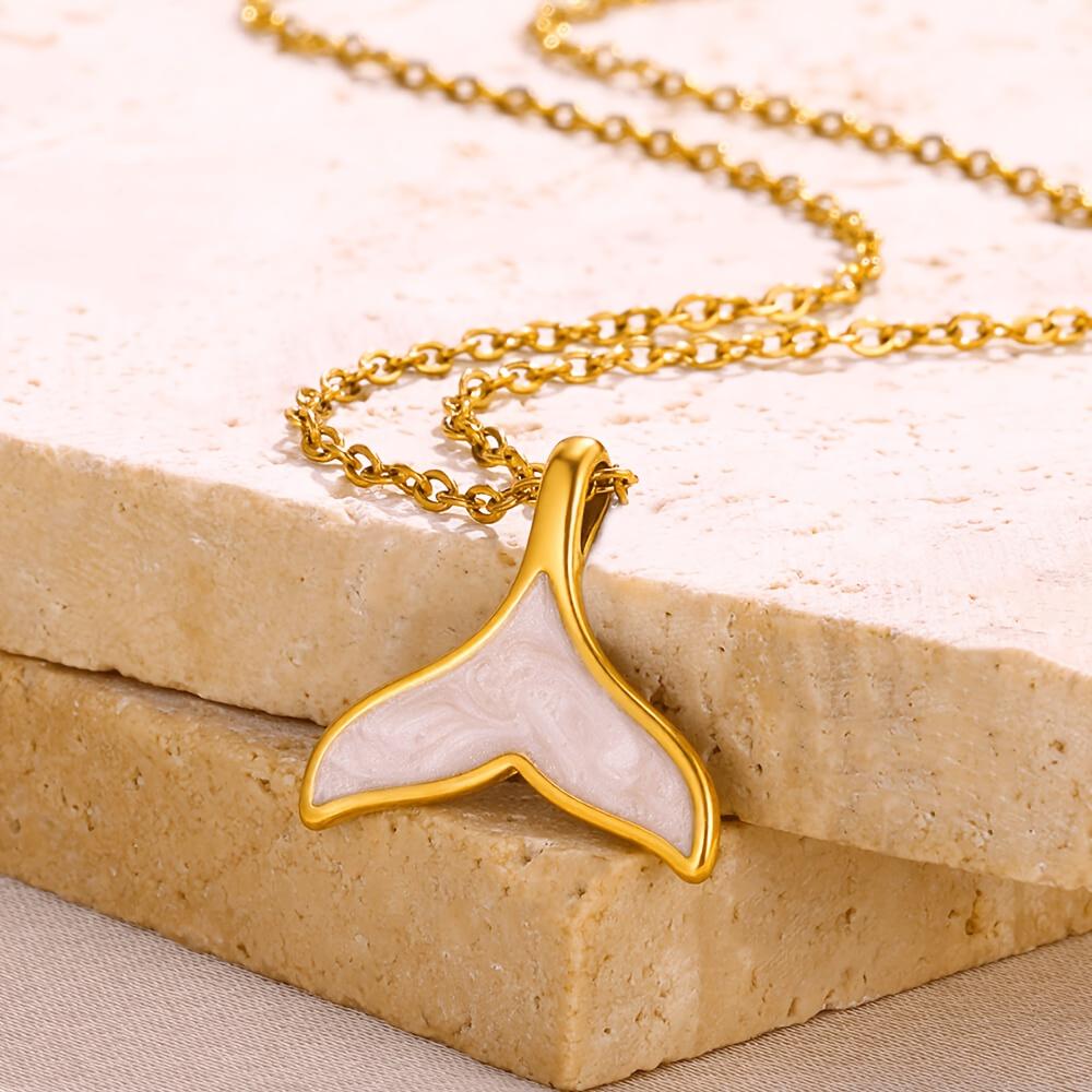 Whale Tail With Pearl Pendant Necklace For Women Girls Summer Stainless Steel Charm Fishtail Jewelry Birthday Gifts Waterproof