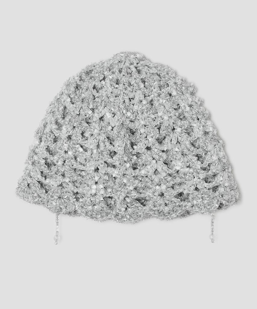 Taibseobiseu Shimmery Beaded Strap Beanie [Silver]