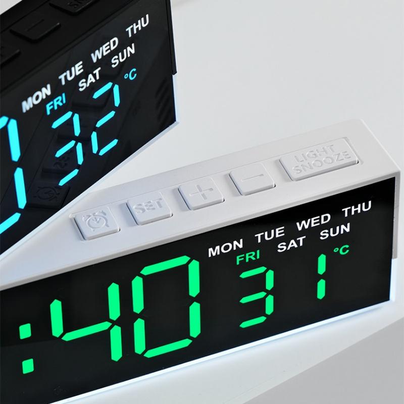 LED Digital Alarm Clock Temperature Week 2 Alarms Ambient Light Brightness Adjustment Bedside Electronic Table Clock USB Powered