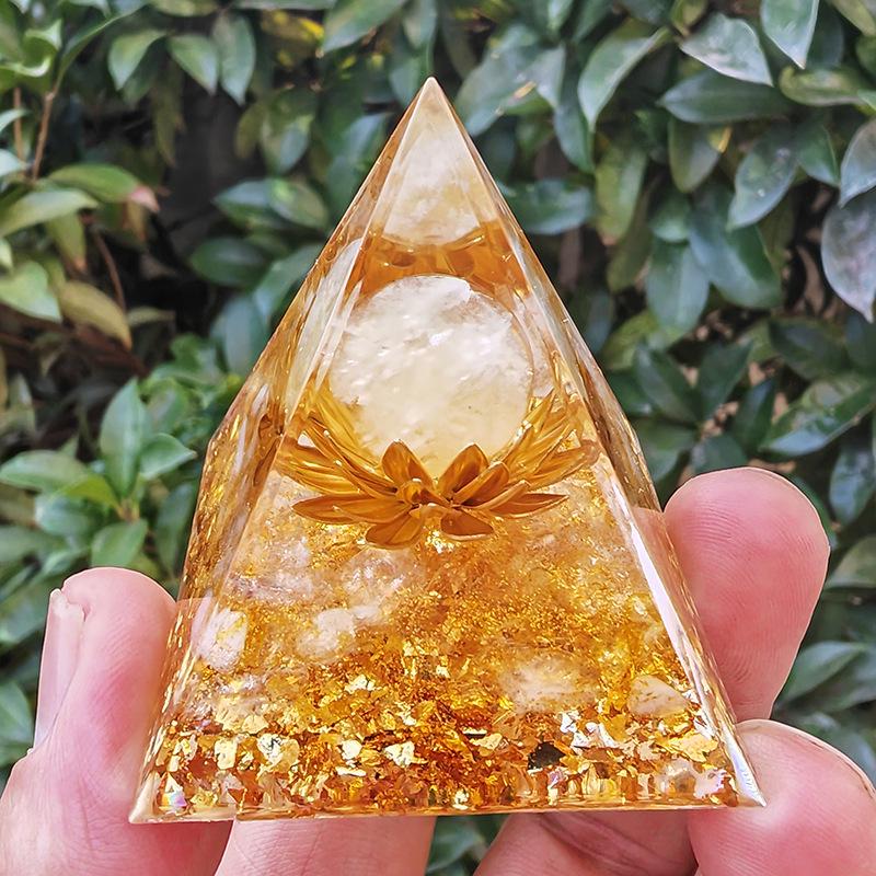 Crystal Resin Gold Pyramid Chakra Ornament for Home & Office Décor Neutral Color Box Packaging