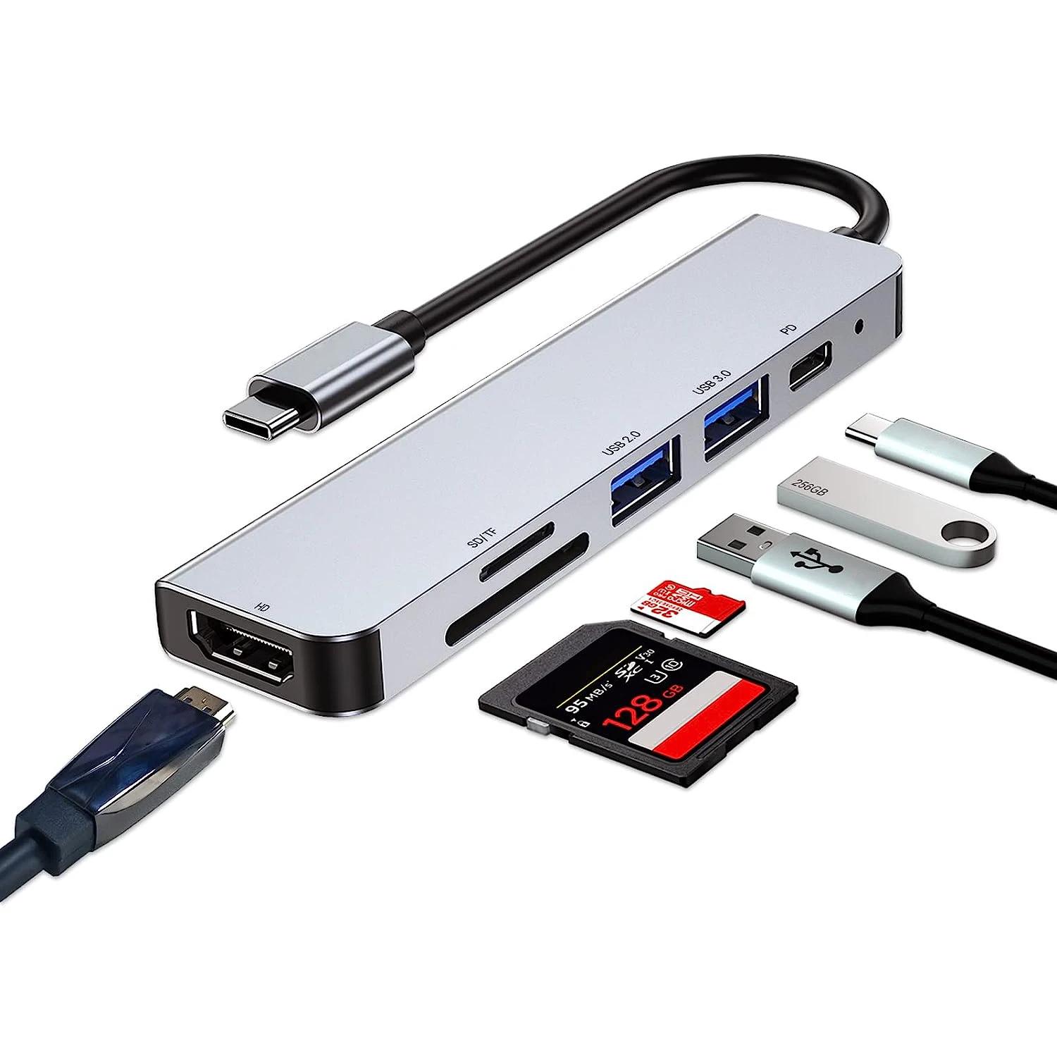 

USB 3.0 and USB 2.0 Port for Type C Ports Laptops 6in1 USB C Multiport Adapter with HDMI PD 100W Power Delivery SD TF