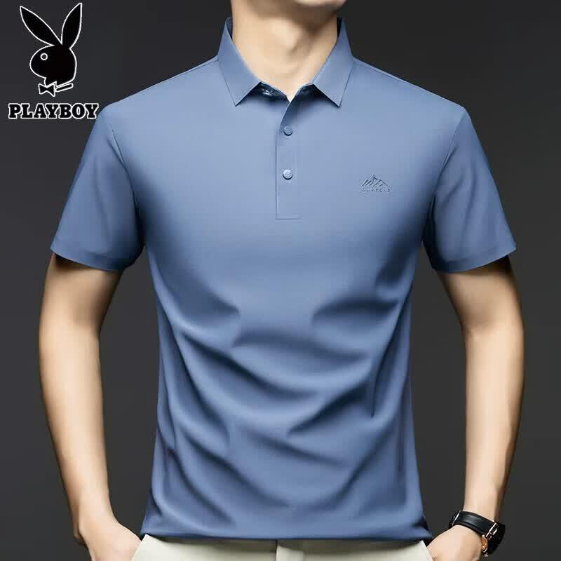 PLAYBOY Men's Ice Silk Seamless Short Sleeve Polo Shirt