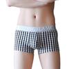 Men Casual Underwear Mid-rise Letter Plaid Print Patchwork Design Shorts Briefs 3D U-convex High Elasticity Panties
