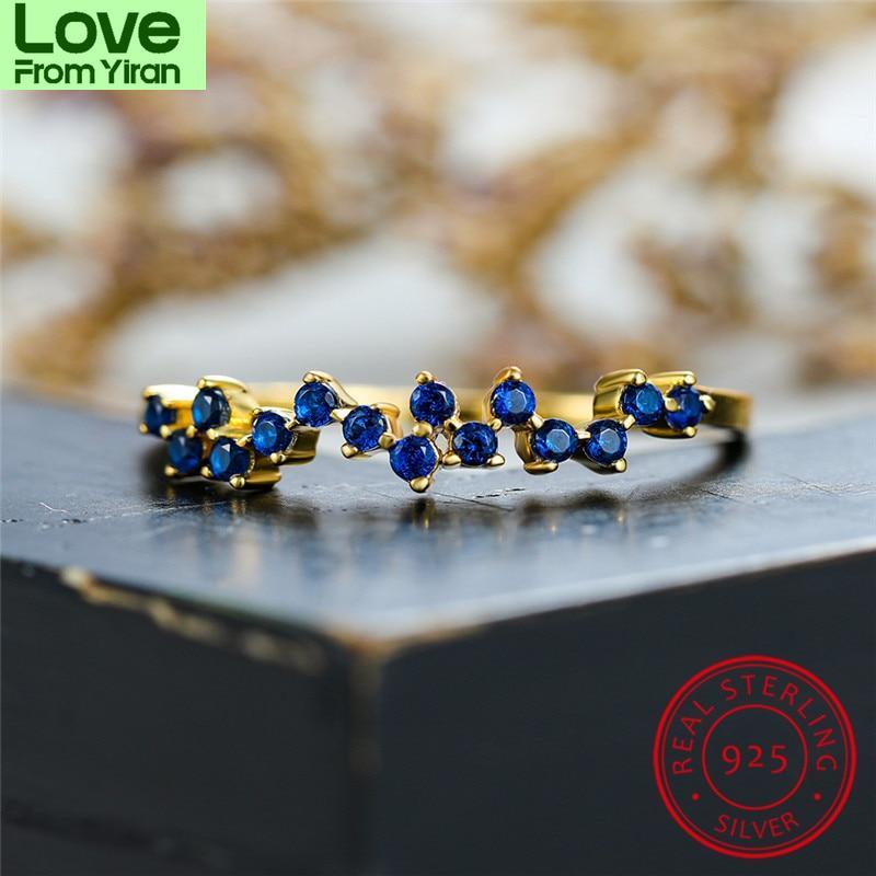  Color Women Rings Yellow Gold Tone Minimalist Thin Rings Blue Cubic Zircon Bridal Party Event Wedding Occasion Bands Stacking