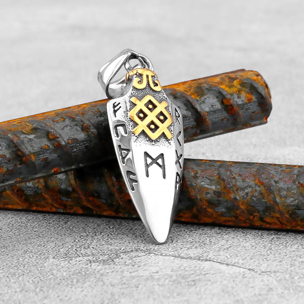 Nordische Runen Odins Speer Halskette Herren Goldfarbe Edelstahl Pfeilspitze Anhänger Valknut Talisman Männlicher Wikinger Schmuck Geschenk