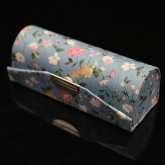 Lipstick Box with Mirror Floral Print Vintage Women Chinese Style Retro Lip Glosses Storage Box for Daily Life