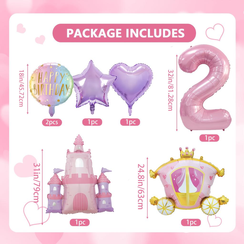 7PCS/set Princess Theme Castle Carriage Aluminum Film Balloons Children's Party Girl Birthday Baby Showers Balloon Supplies