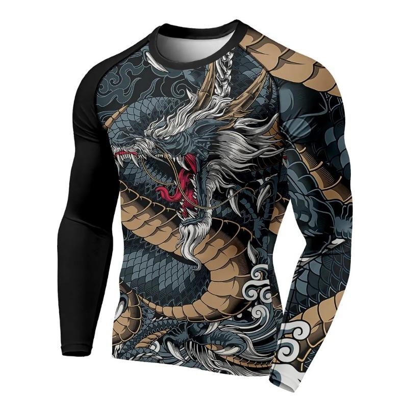 3D Printed Dragon Pattern Sport Breatha Quick-dry Men Long Sleeves T-shirt Outdoor Street Casual Fashion Parent-child Clothing
