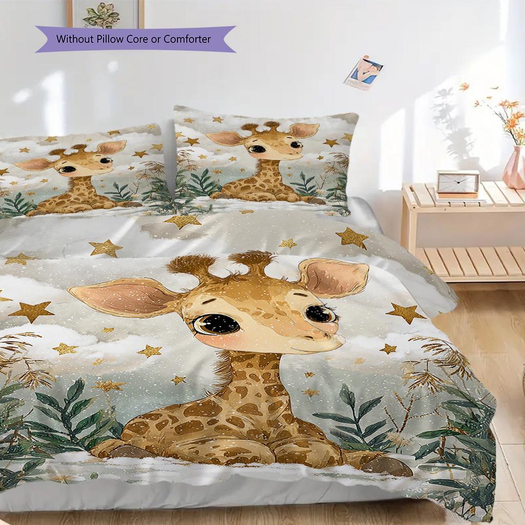 Giraffe Pattern Bedding Quilt Set Quilt Cover Pillowcase Home Decoration Birthday Gift (1 * duvet cover + 2 * pillowcase, without core)