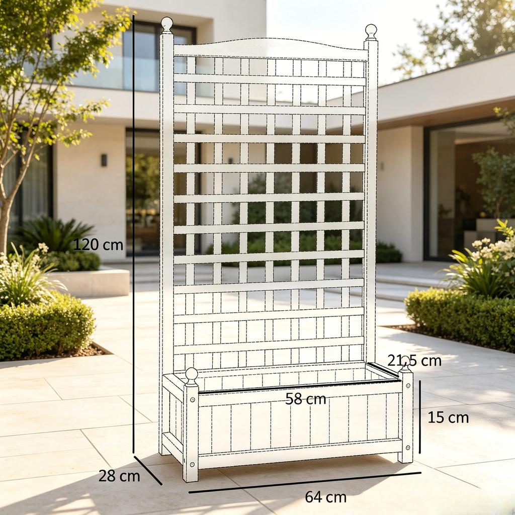 Planter Box with Trellis, Raised Bed with Lattice Back Panel, Stylish Plant Stand, Elegant Planter with Lattice Structure (only with planter box)