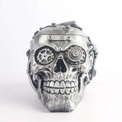 Silver Mechanical Gear Skull Statue Resin Craft Punk Style Home Decoration Sculpture Halloween Party Decor Ornaments Gifts