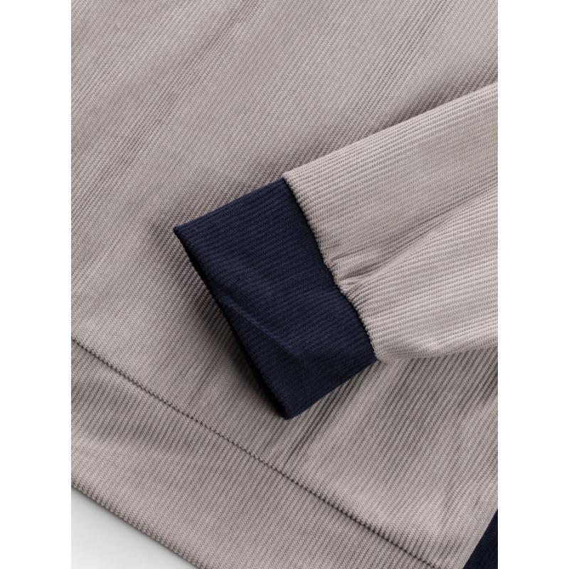 Autumn Winter Casual Texture Corduroy Fabric Contrasting Single Breasted Long Sleeved Men's Fashion Casual POLO Shirt