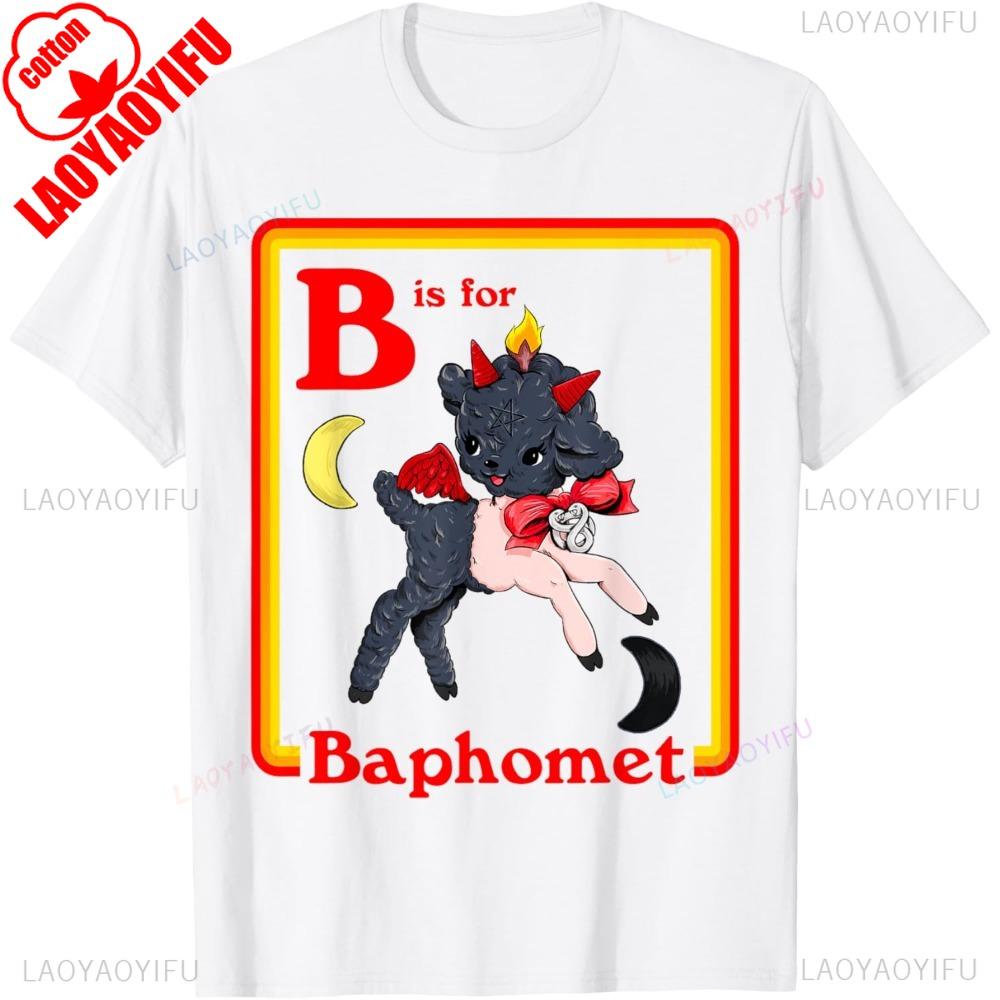 B for Baphomet Satanic Cute Devil Retro Tee Tops Vintage Satan Tarot TShirt Gothic Style Men Women Crewneck Cotton Short Sleeve
