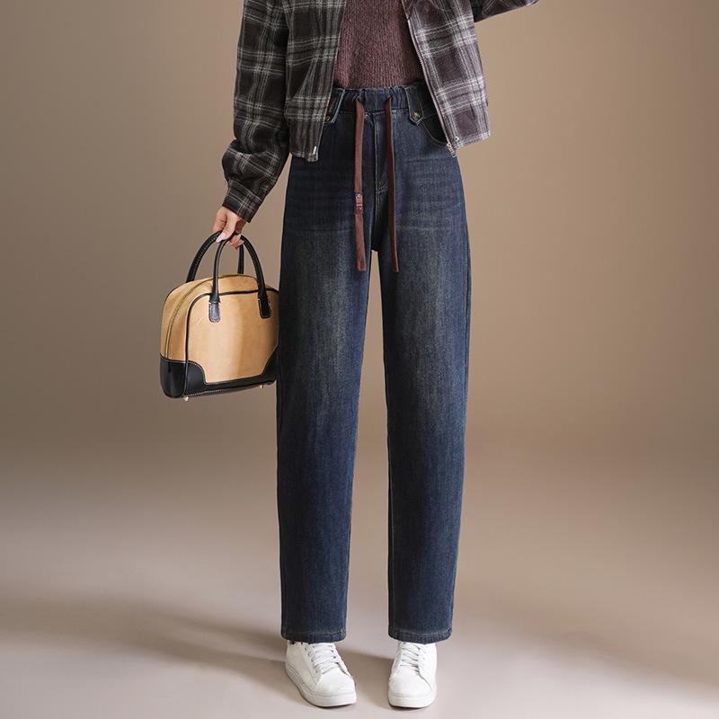 

Women s Winter Plus Size Elastic Waist Lambswool Harem Jeans 33 [For 150-160 lbs]