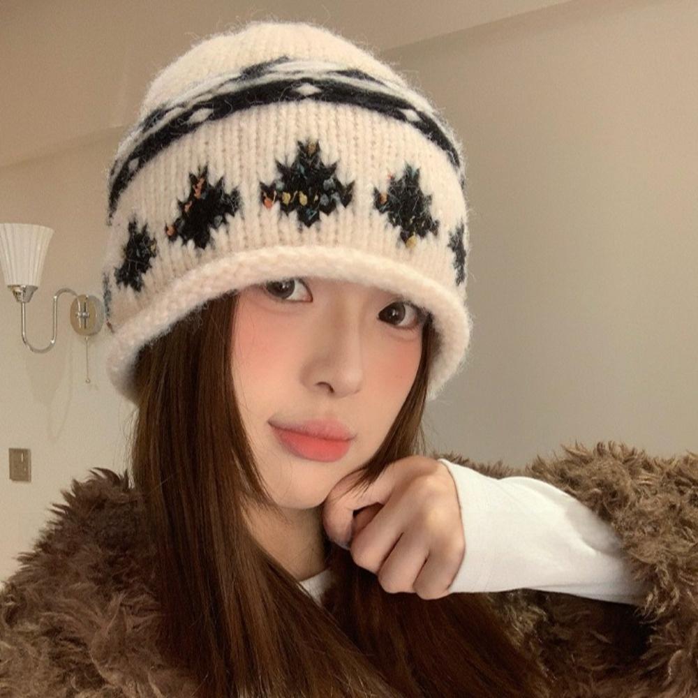 Warm Retro Beanie Hat Knitted Winter Cold Hat Fashion Jacquard Knitted Hat Winter