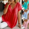 JPNTKY Moda Donna Casual Colore Solido Stampa Manica Corta Scollo a V Camicette & Camicie Design Unico