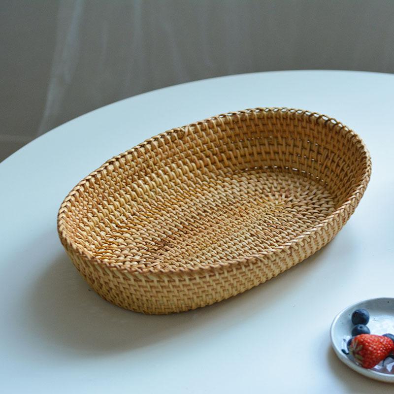 Rattan basket wooden woven basket fruit plate bread snack groceries steamed bun dining table coffee table top storage basket