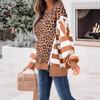 Womens Casual Oversized Round Neck Sweatshirt With Leopard Print Patchwork Stripe Design 2026
