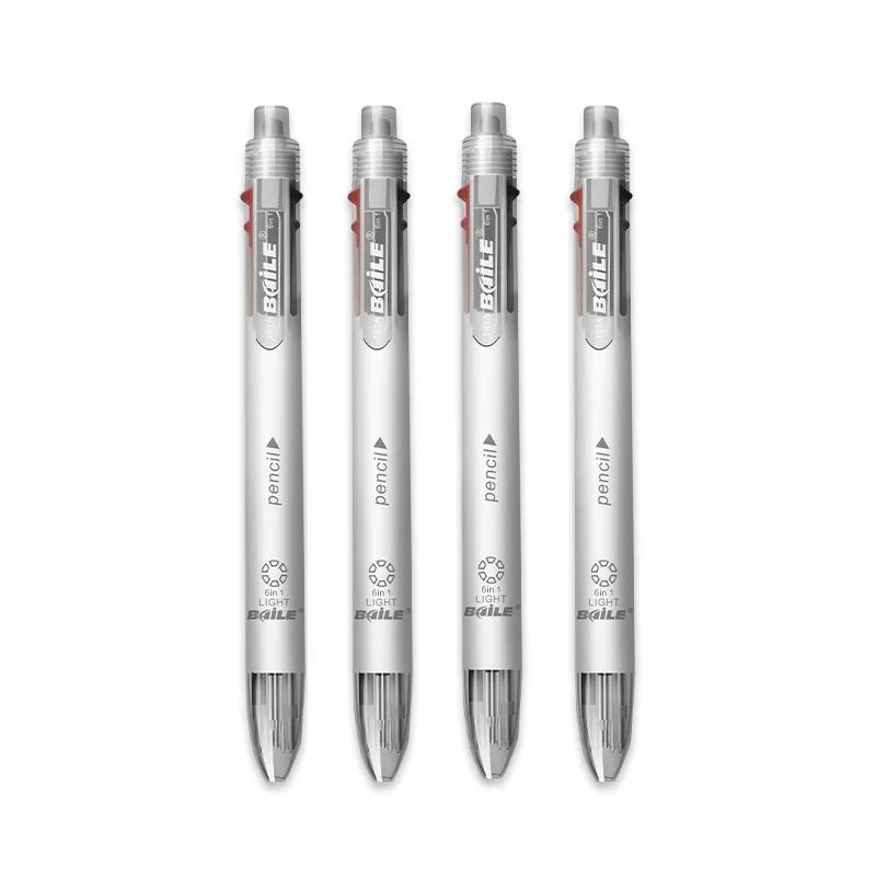 6-in-1 Mehrfarbiger Kugelschreiber-Set Einziehbar 5 Farben und Mechanischer Bleistift in einem Stift Multifunktionsstift Schreibwaren