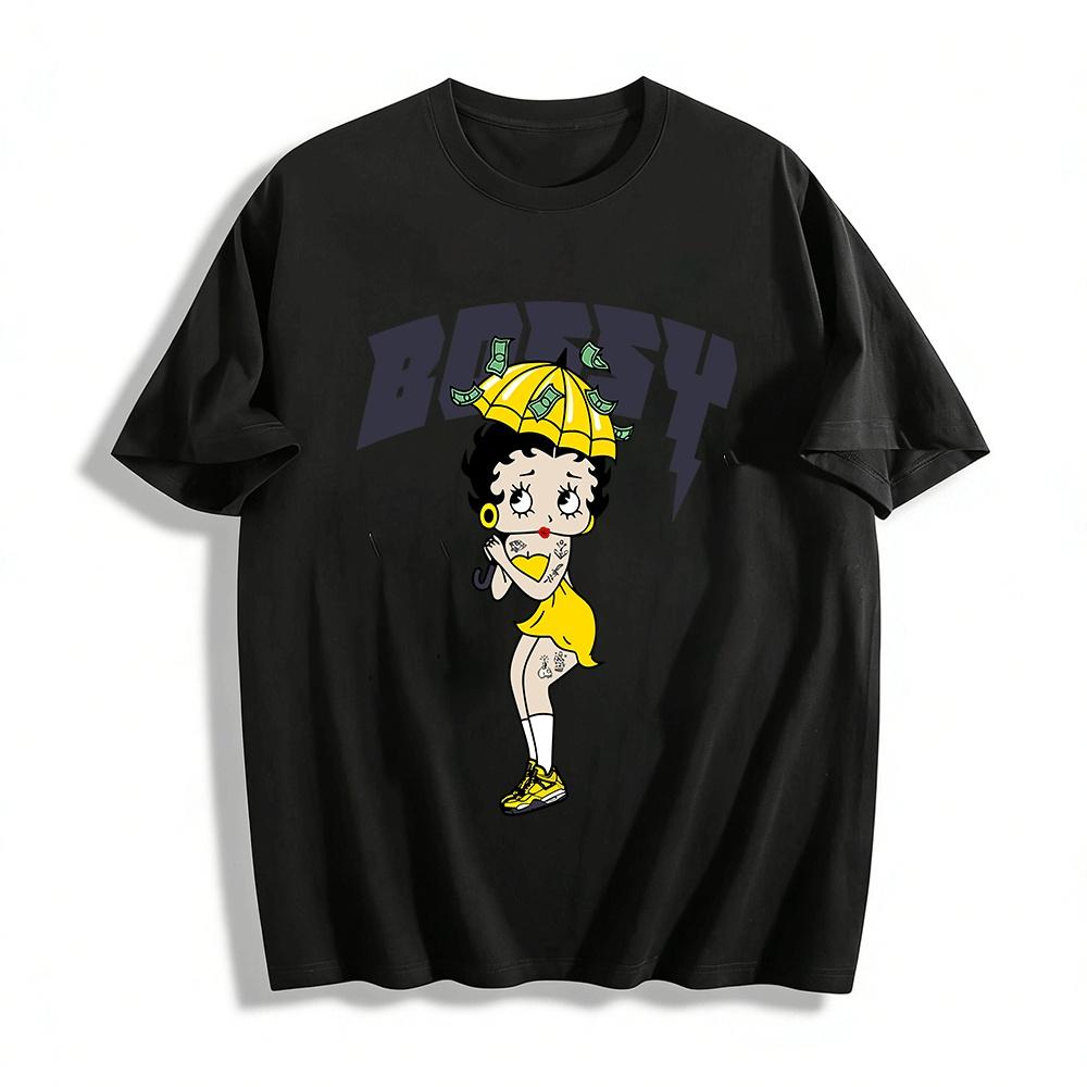 Betty Boop Bossy Money Umbrella Print Trendy Streetwear Top Pure cotton T-shirt XXS