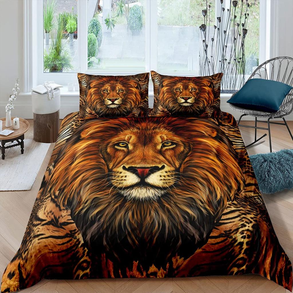 Lion Animals Soft Duvet Cover Lightning Lion Patern Jungle Wildlife Grey Black Bed Cover for Tens Young Boys Young Man Decoration Rom