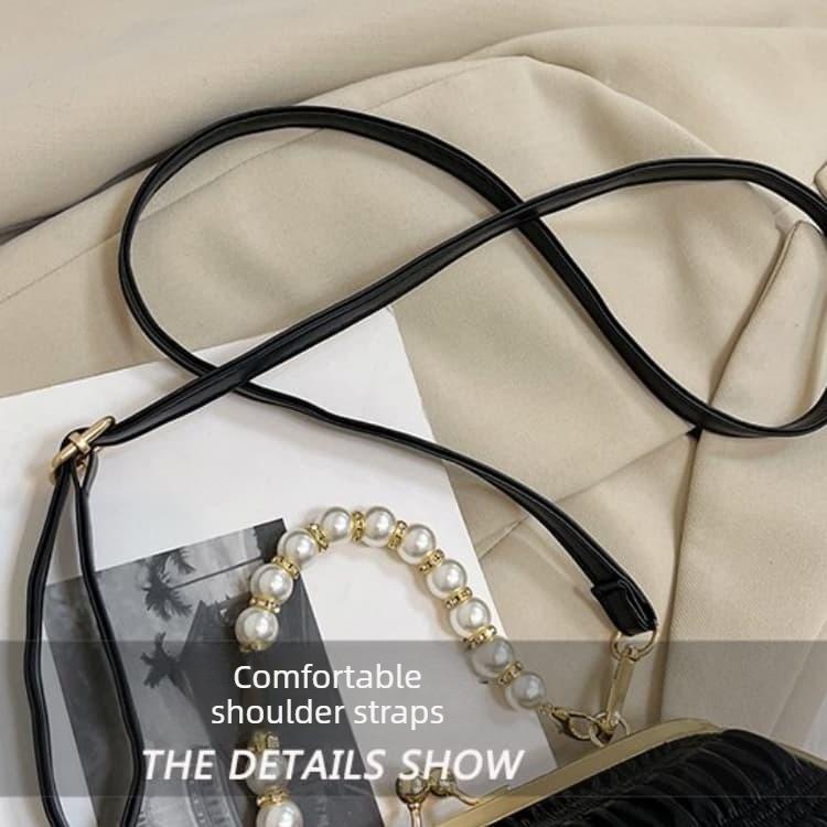 Folded mouth gold bag women's light luxury pearl handbag