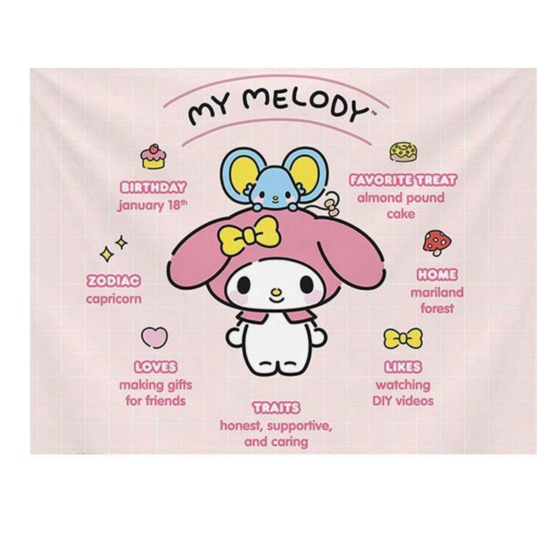 Sanrio My Melody Printed Tapestry Pink Cartoon Cute Bedroom Living Room Background Wall Decoration Dormitory Apartment