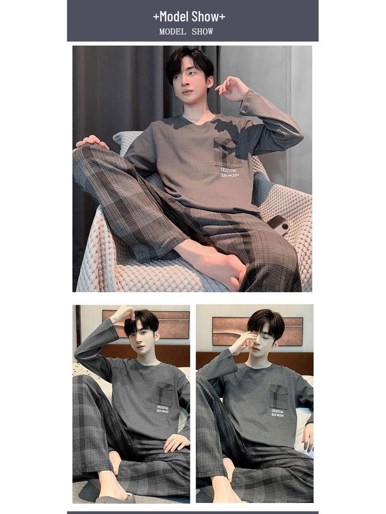 High-Quality Men's Korean-Style Loose Long-Sleeve Pajamas for Spring/Autumn – Casual, Versatile Homewear Set