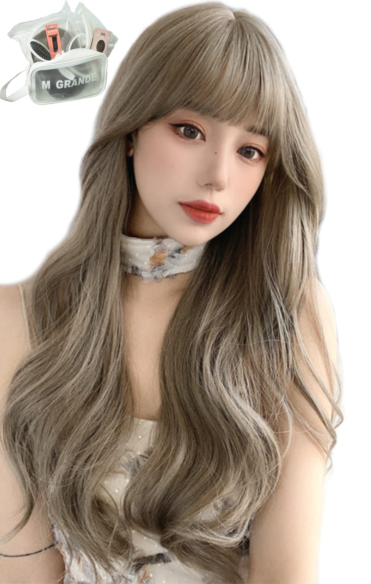 

M Grande Basic Line Wig [Supervised by a Top Stylist] 6-Piece Set for Women, Long, Natural-Looking Wig with a Slimming Effect (Light Greige LCa DY29A)
