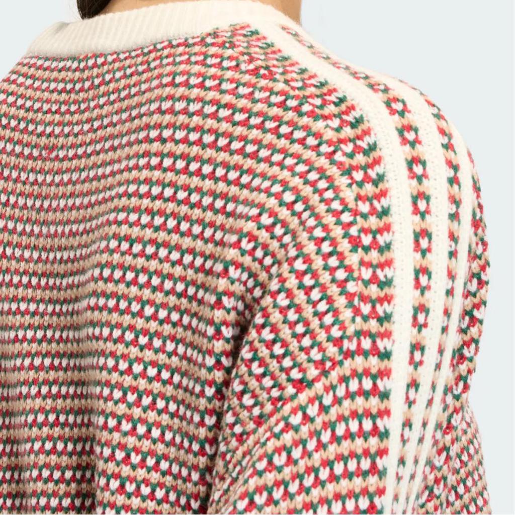 adidas Originals Women Oversized Fit Crewneck Knit Jumper Off White Collegiate Green Equipment Red KQ6291