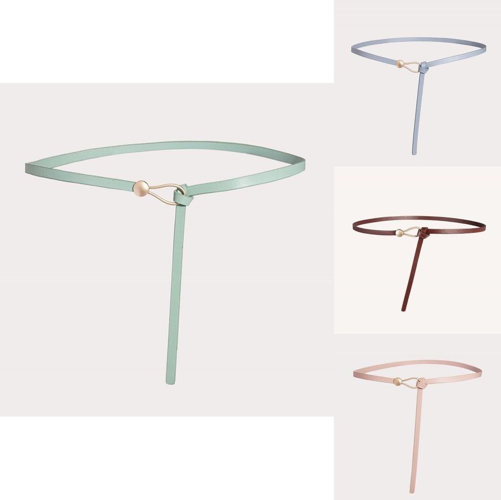 Pu Thin Waist Belt With Metal Buckle For Casual Dress And Retro Style