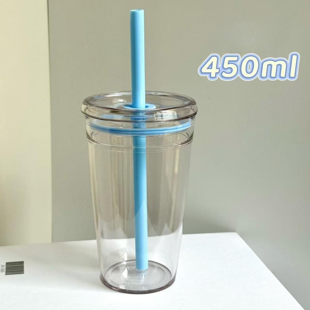 Drinkware 450ml Straw Cup Reusable Transparent Coffee Cup Plastic Single Layer Car Tumbler Home Office Water Cup