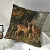 Deer And Fawns Double-Sided Decorative Pillowcase, Forest Animal Family Pattern Cushion Cover For Living Room Bedroom Decor