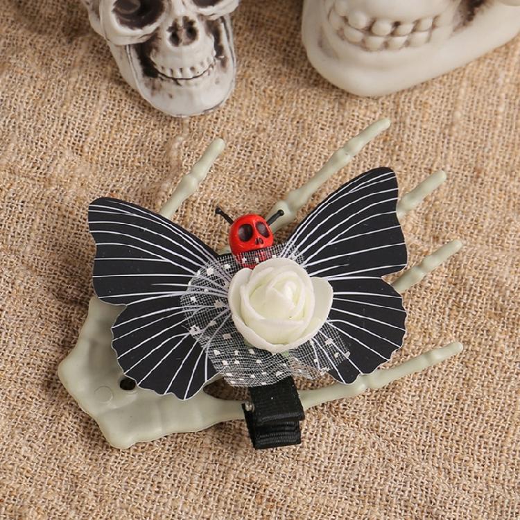 10Pcs Spooky Butterfly Skull Hair Clip Halloween Themed Skeleton Butterfly Hair Clasps Accessory for Costume Fun