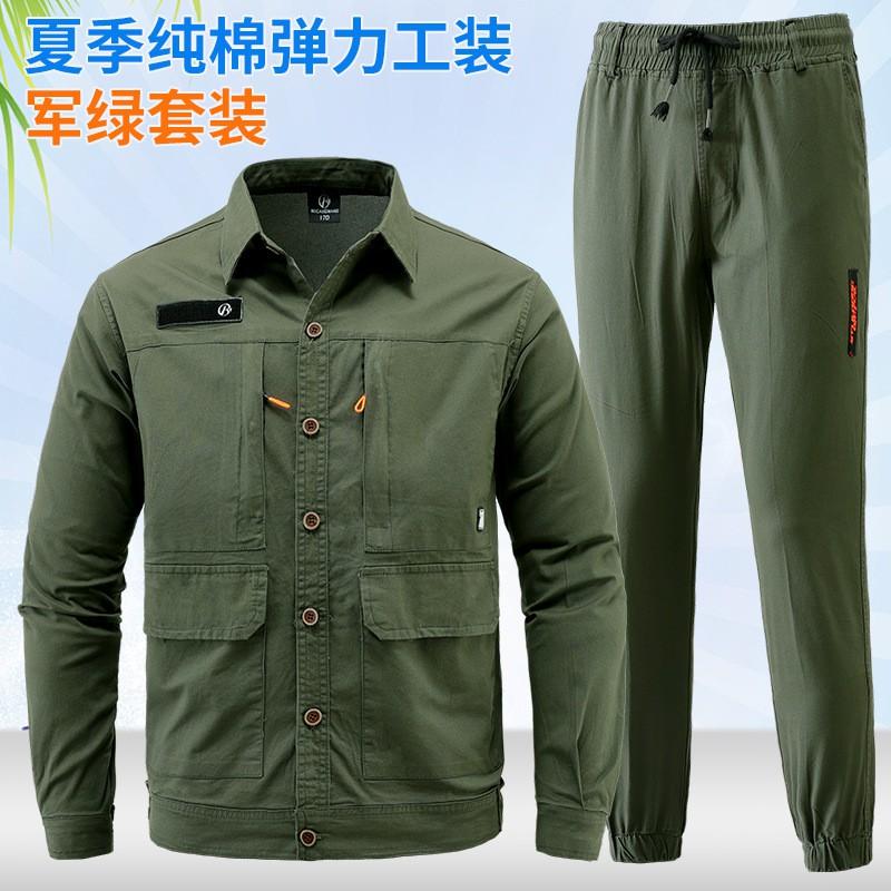Cotton Stretch Workwear Set Men Long Sleeve Shirt Pants Military Style Tactical Uniform Outdoor Labor