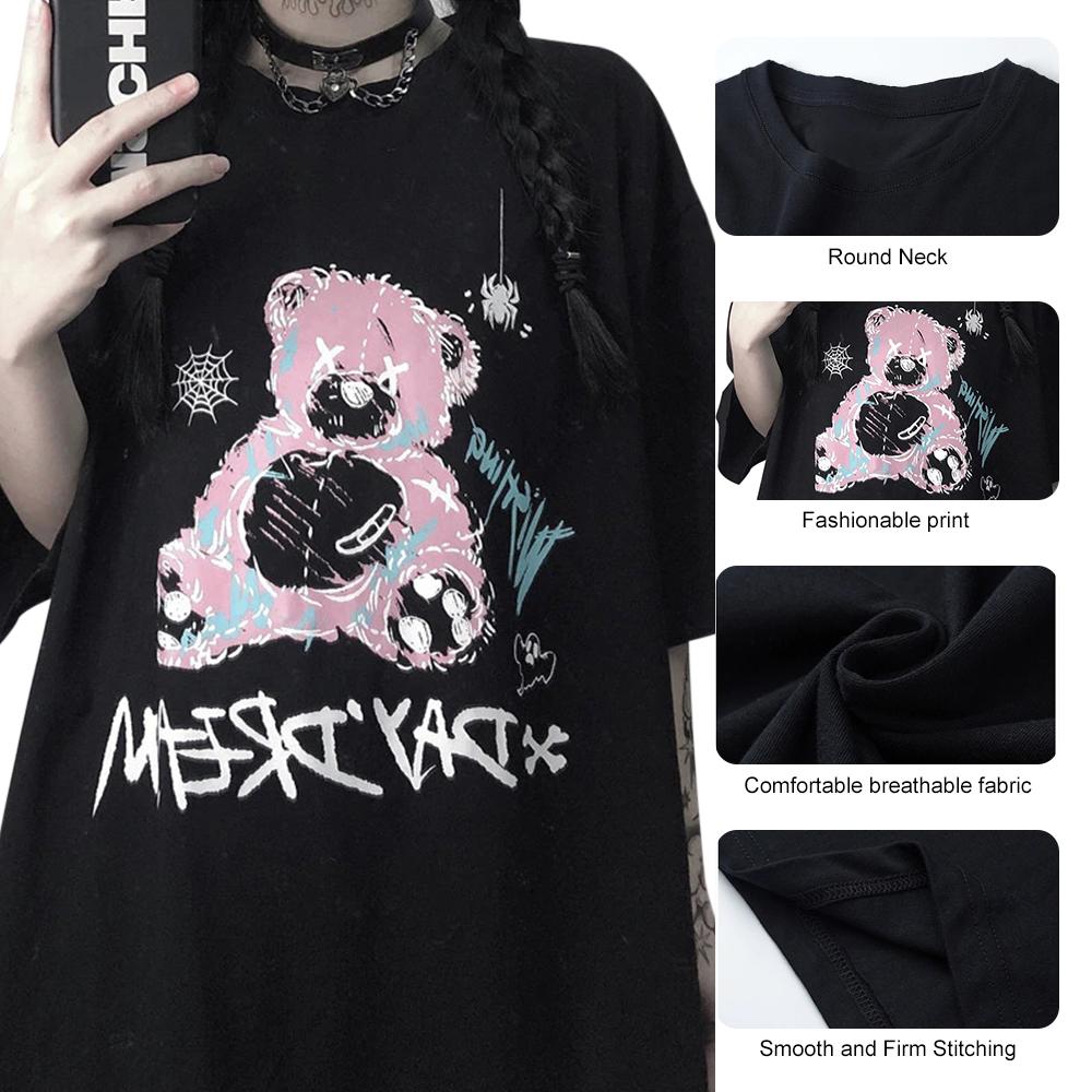 Kawaii Women T-shirt Streetwear Y2k Tops Little Bear Goth Printing Female T-shirt Unisex Short Sleeve Anime Oversized T-shirt