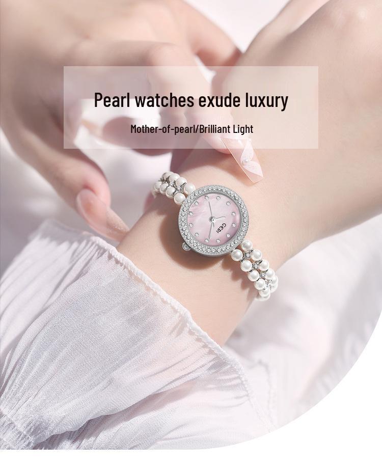 Gedi Women's Diamond-Set Mother-of-Pearl Luxury Watch with Pearl Band and Quartz Movement