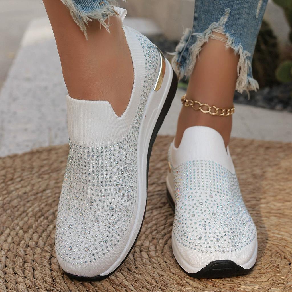Women's Single Shoes Summer Thick Sole Knitted Full Drill Sports Shoes Casual Comfort Increase Nonslip Training Shoes
