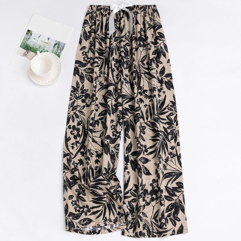 Women's Floral Cotton Silk Pajama Pants, Mosquito Repellent, Outdoor & Home Wear, Plus Size, Lightweight Summer Style.