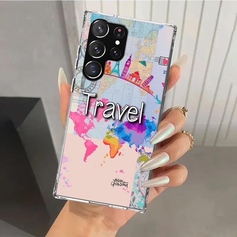 World Map Travel Plans Phone Case for Samsung Galaxy S26 S24 S23 Ultra S25 Edge S22 S21 Plus S20 FE + Soft Print Shell Funda Gal