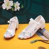 Mesh Fangdian, new square heel with cheongsam Hanfu shoes, ethnic style single shoes, embroidered shoes