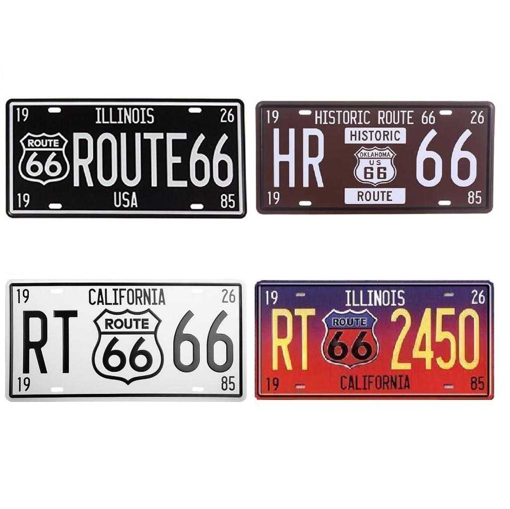 KitMall 4-Piece Tin Sign Route66 R66 License Plate Style American Goods Interior