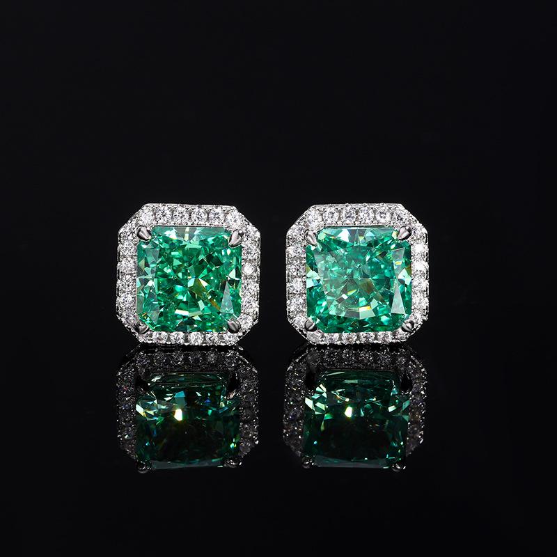 Jewelry High Carbon Diamond Ice Flower Cut Copper Inlaid Square Diamond Stud Earrings Main Stone 8 * 8