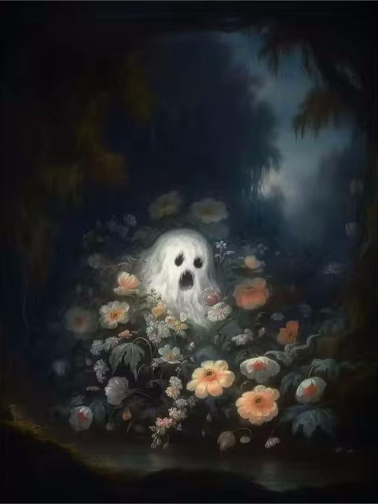 5D DIY Diamond Painting Cross Stitch Ghost Haunted Mountain Manor Dark Academy Gothic Halloween Ghost Cute Home Room Decor
