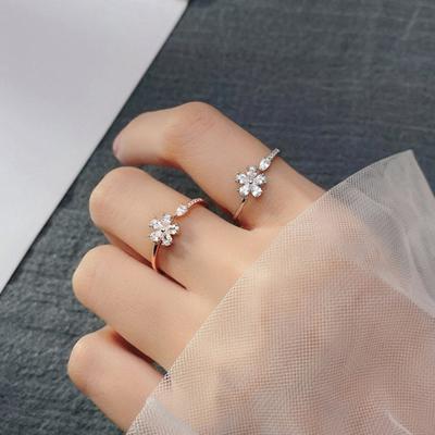 Women Ring Opening Sweet Luxury Color Rhinestone Embedded Five-petaled Flower Finger Ring