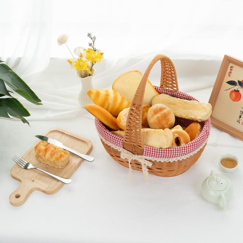Portable Woven PP Picnic Basket With Red Liner 33x25x17cmStyle Storage Tote Fruits Vegetables Bread Outdoor Use