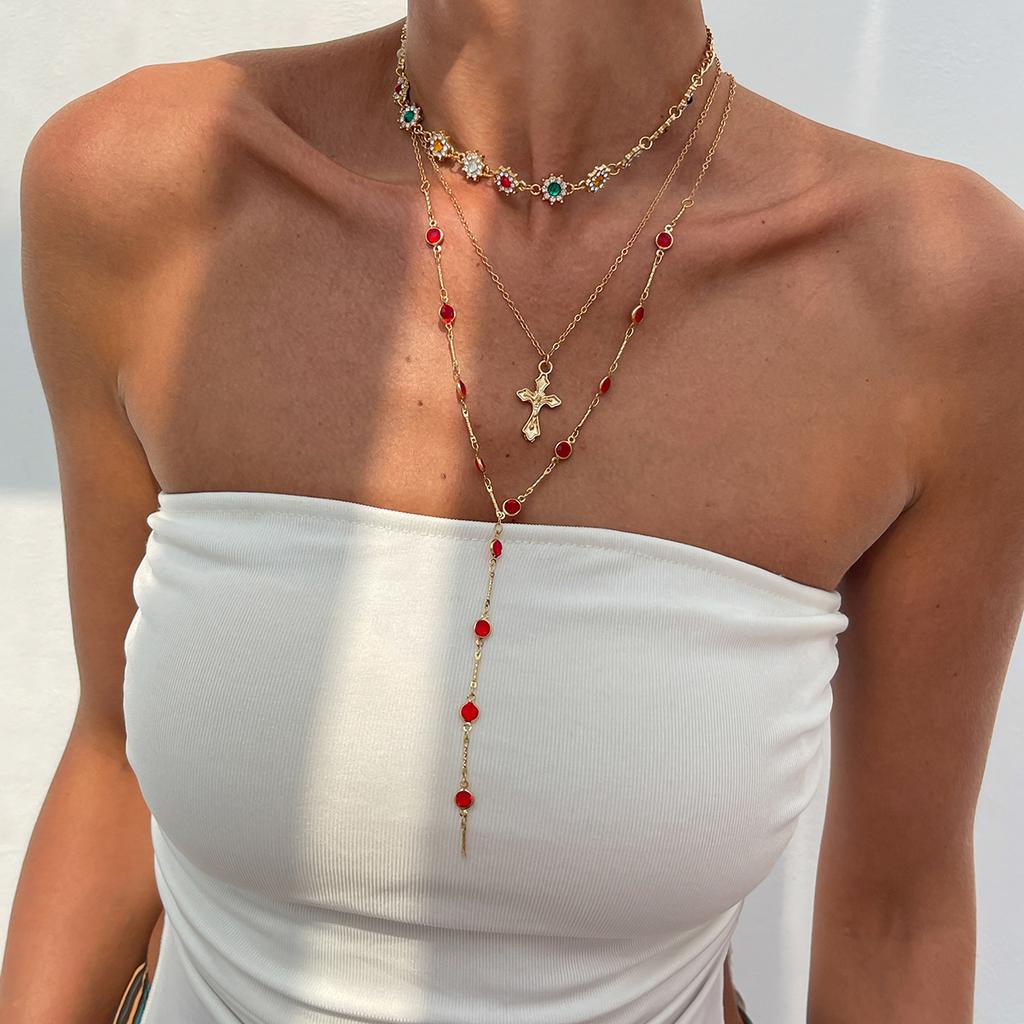 Bohemian Crystal Necklace Female Fringed Neck Chain Long Holiday Style Necklace Niche Jewelry