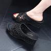 Women's 2025 Fashion High Heel Non-Slip Slippers - Summer Hollow Out, Comfortable, Thick Sole, One-Strap Design for Outdoor Use