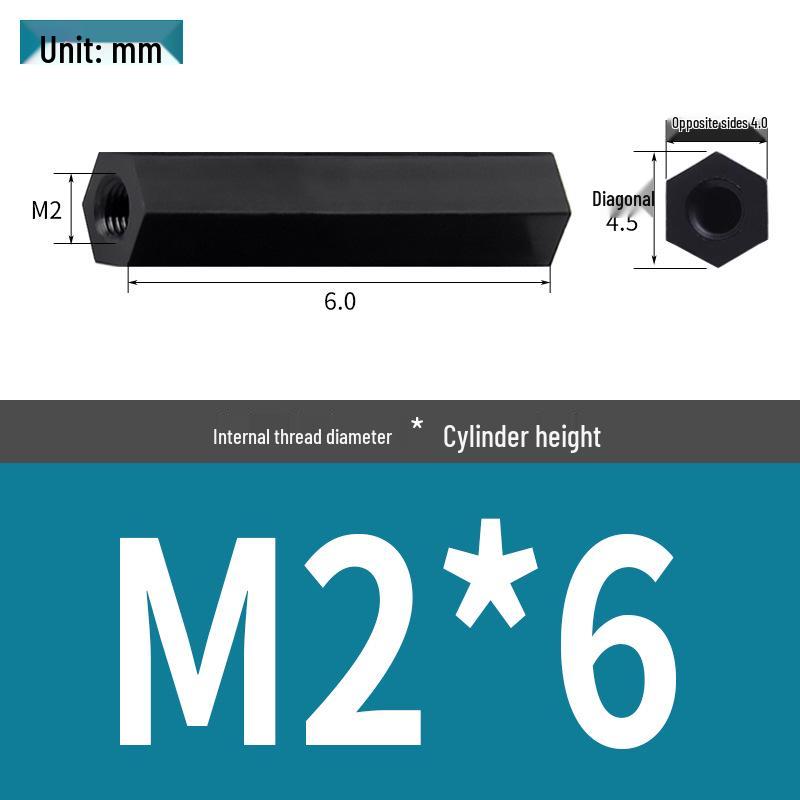 Black & White M2 Nylon Hexagonal Double-Through Standoff Spacer for PC Board Support
